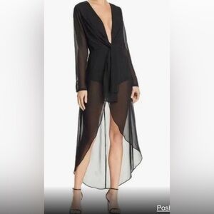 Cotton Candy Sheer Midi Dress with Deep V Bodysuit